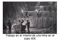Trabajo en el interior de una mina en el siglo XIX 