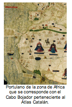 Portulano de la zona de Africa que se corresponde con el Cabo Bojador perteneciente al Atlas Catalán.  