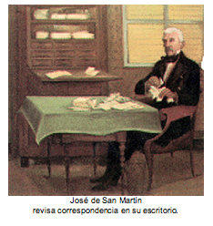Text Box:   Josï¿½ de San Martï¿½n revisa correspondencia en su escritorio.  