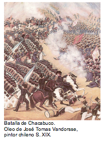 Text Box:   Batalla de Chacabuco. Oleo de Josï¿½ Tomas Vandorsse,  pintor chileno S. XIX. 