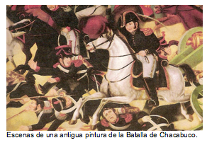 Text Box:   Escenas de una antigua pintura de la Batalla de Chacabuco. 