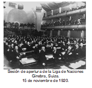 Sesión de apertura de la Liga de Naciones Ginebra, Suiza. 15 de noviembre de 1920. 