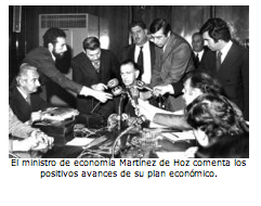 El ministro de economía Martínez de Hoz comenta los positivos avances de su plan económico. 