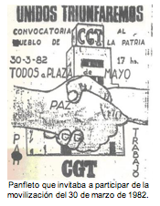 Panfleto que invitaba a participar de la movilización del 30 de marzo de 1982. 