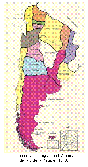 Territorios que integraban el Virreinato  del Ro de la Plata, en 1810.
