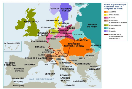 Text Box:   Europa en 1815. Organizacin territorial a partir del Congreso de Viena.  