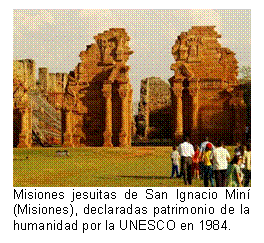 Misiones jesuitas de San Ignacio Miní (Misiones), declaradas patrimonio de la humanidad por la UNESCO en 1984.   